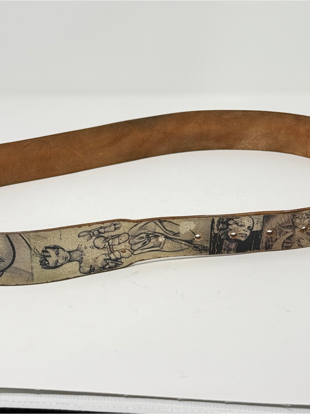 Hans Haveron Leather Art Belt Sketch Graphic Streetwear Wide Buckle. Size 36 - Picture 5 of 8